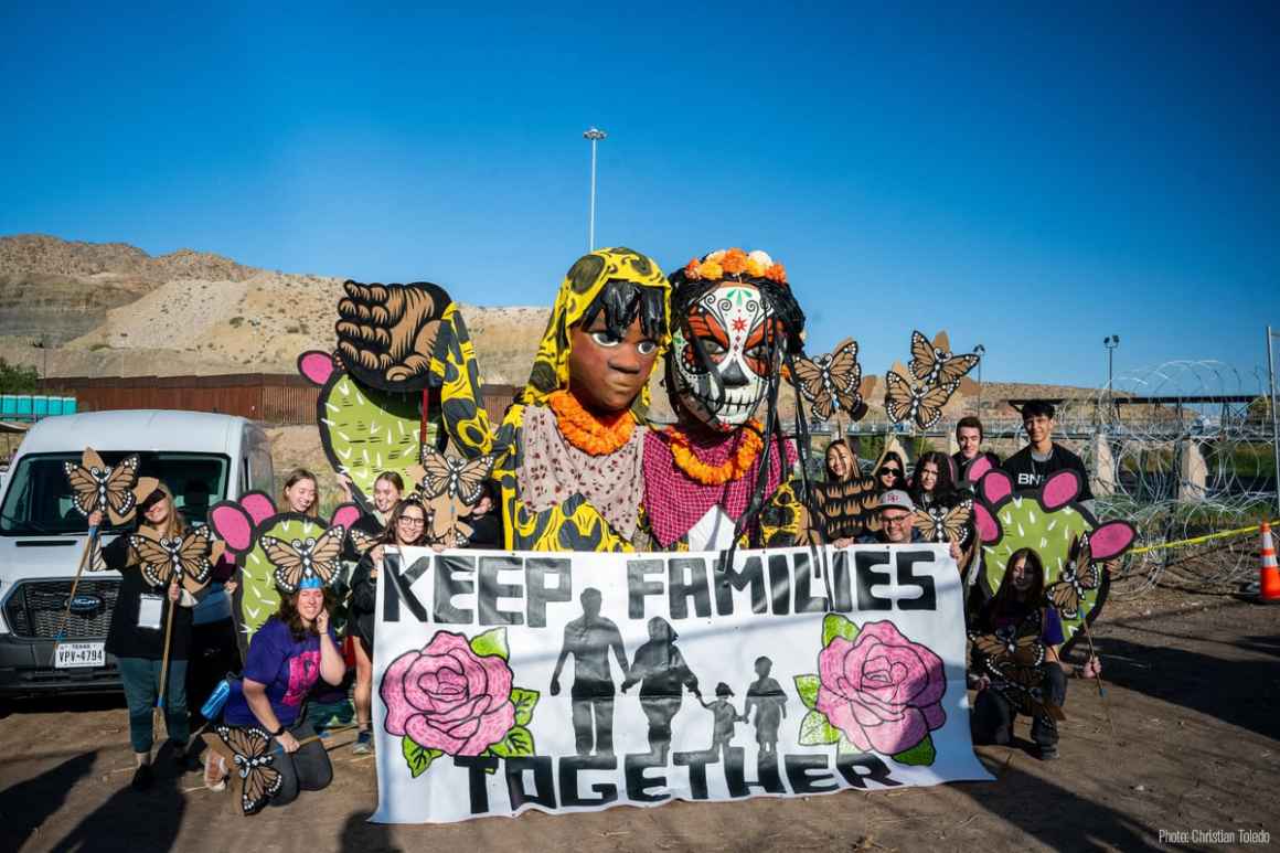 Giant puppet performance reuniting families in El Paso