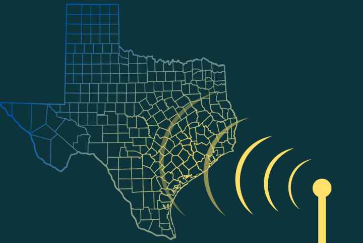 Graphic image of Texas with an internet signal superimposed