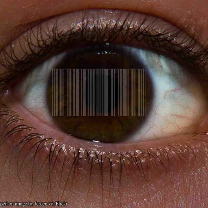 Bar code over eye