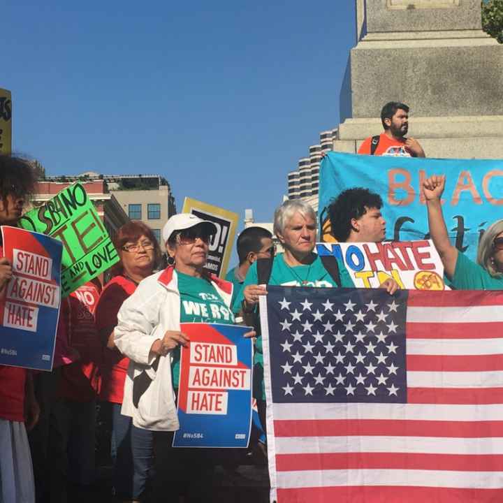 People rally outside of the Appeals court in New Orleans to block SB4