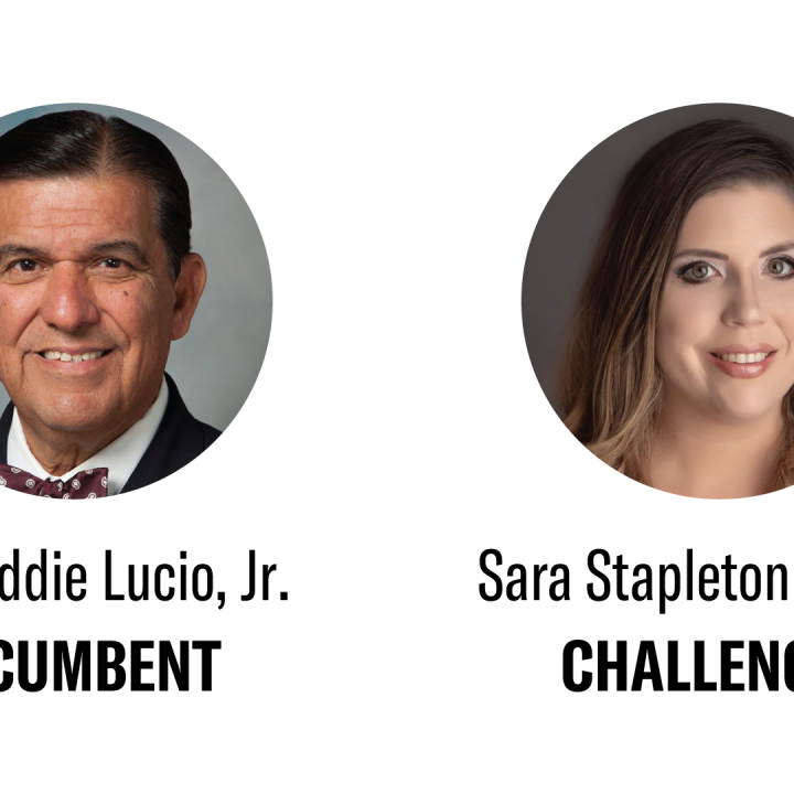 Image: Cropped photos of the candidates running for TX Senate District 27, including: Hon. Eddie Lucio Jr. and Sara Stapleton Barrera.